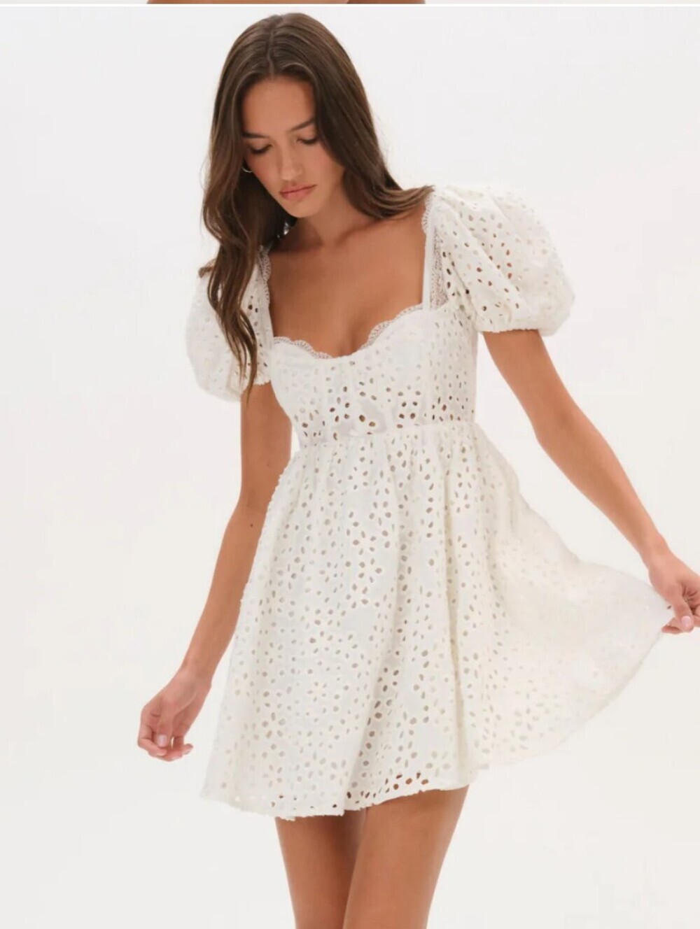 For Love & Lemons the Becca White Eyelet Puff-Sleeve Mini Dress